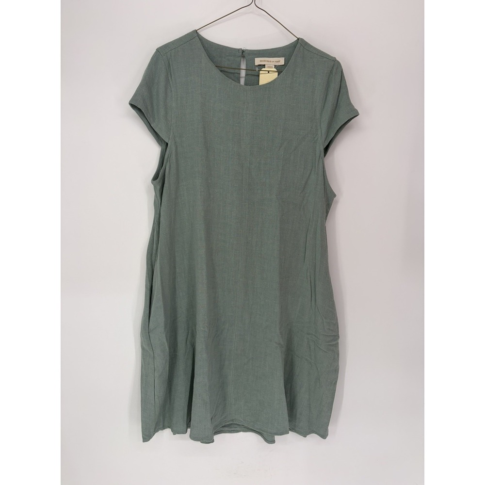 NWT Monteau Sage Green Shift Dress With Cap Sleeves Linen Blend Size XL